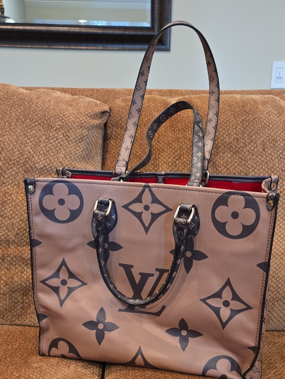 Brown and Beige Large Tote Bag - Picture 6 of 8